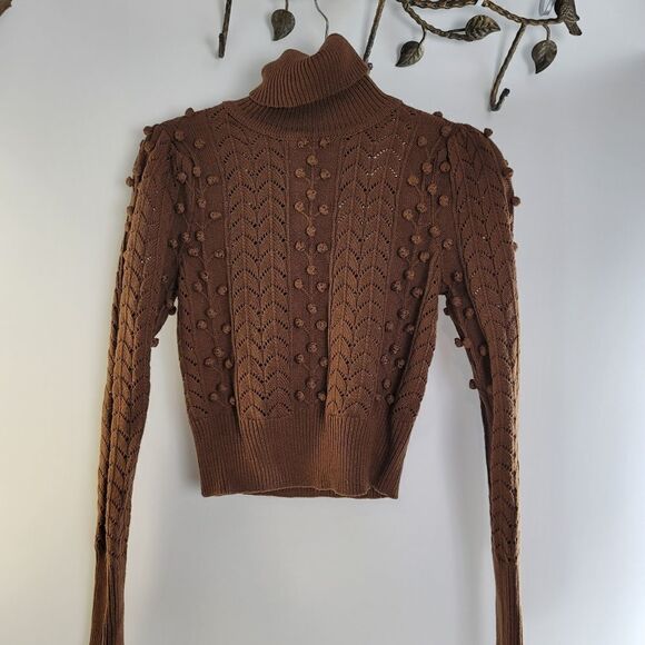 Tularosa Achilles sweater chocolate brown pompom from Revolve. Sold out online - Picture 8 of 12
